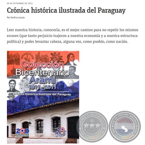 CRÓNICA HISTÓRICA ILUSTRADA DEL PARAGUAY - Por DELFINA ACOSTA - Domingo, 04 de Setiembre de 2011